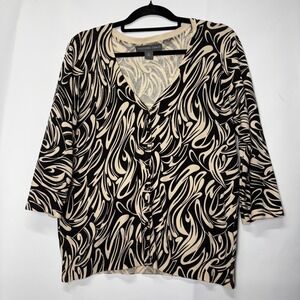 Josephine Chaus Silk‎ Blend Cardigan Sweater Abstract 3/4 Sleeve Medium Classic